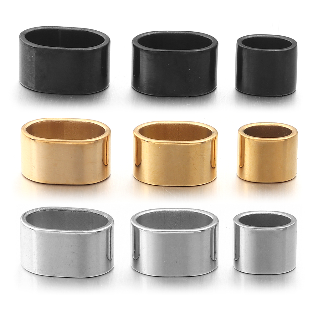 Jewelry Making Beads - ลูกปัดสไลด์สแตนเลสแบบแบน 6 ชิ้น ลูกปัดรูใหญ่ ลูกปัดโลหะ DIY