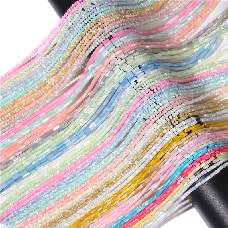 Seed Bead Tube - สีสันเปลือกหอยธรรมชาติลูกปัดหลอด Rondelle Spacer ลูกปัดย้อม Mother of