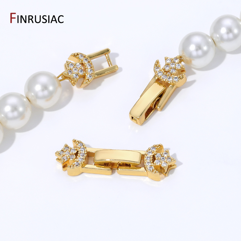 Jewelry Making Beads - ตัวเชื่อมต่อแบบมีตัวล็อคประดับมุกชุบทอง 18K ทำจากทองเหลือง, ตัวล็อคสำหรับสร้อยข้อมือ, ตัวล็อคแบบเซอร์คอนสำหรับงาน DIY
