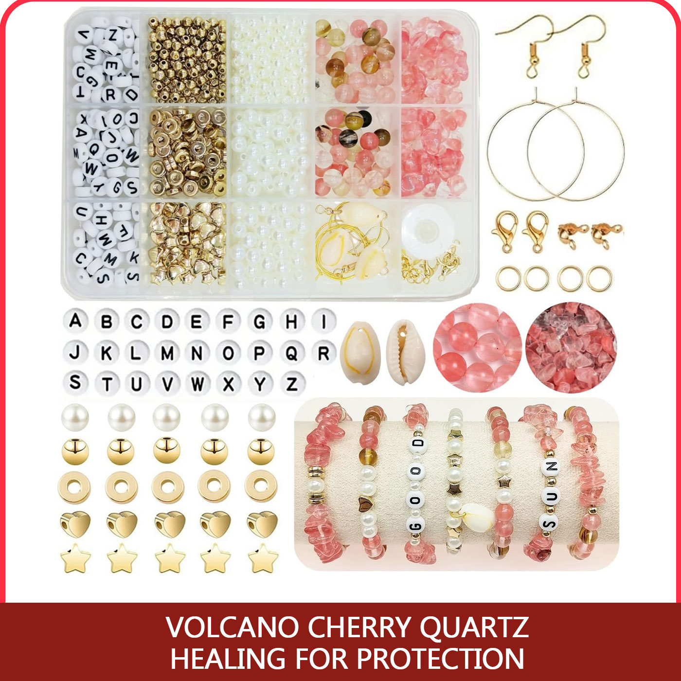 Jewelry Making Party For Adults - ชุดอุปกรณ์ทำเครื่องประดับ DIY หินควอตซ์เชอร์รี่ภูเขาไฟ ลูกปัดหินธรรมชาติ รูปทรงไม่สม่ำเสมอ สำหรับทำสร้อยข้อมือ